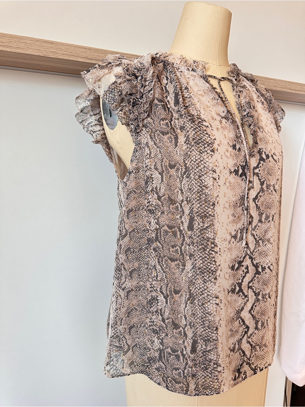 Generation Love Beige Snake Print Ruffle Sleeve Top